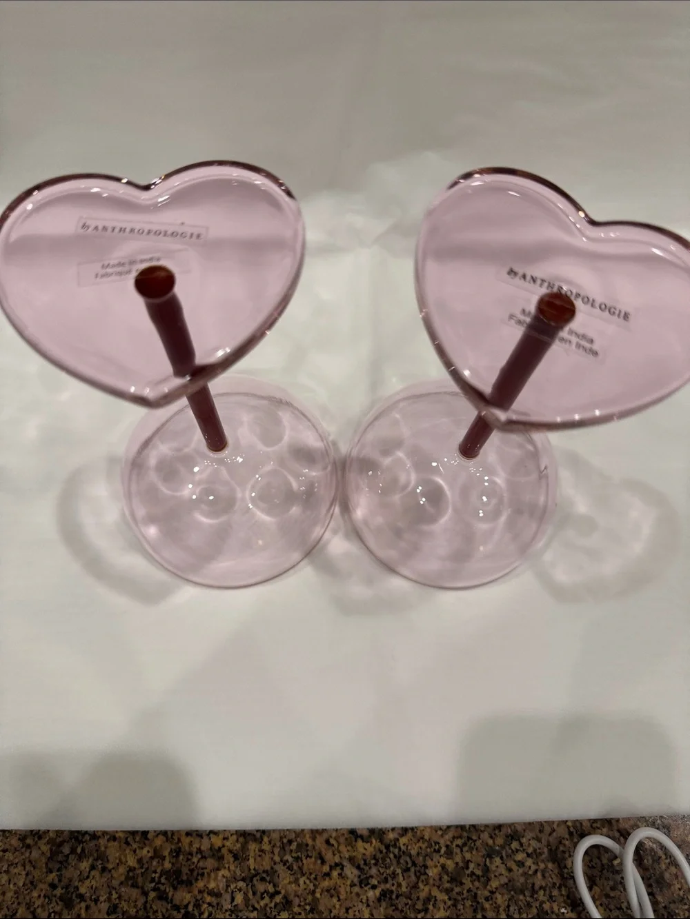 Anthropologie (2) Pink Heart-Base Coupe Glasses